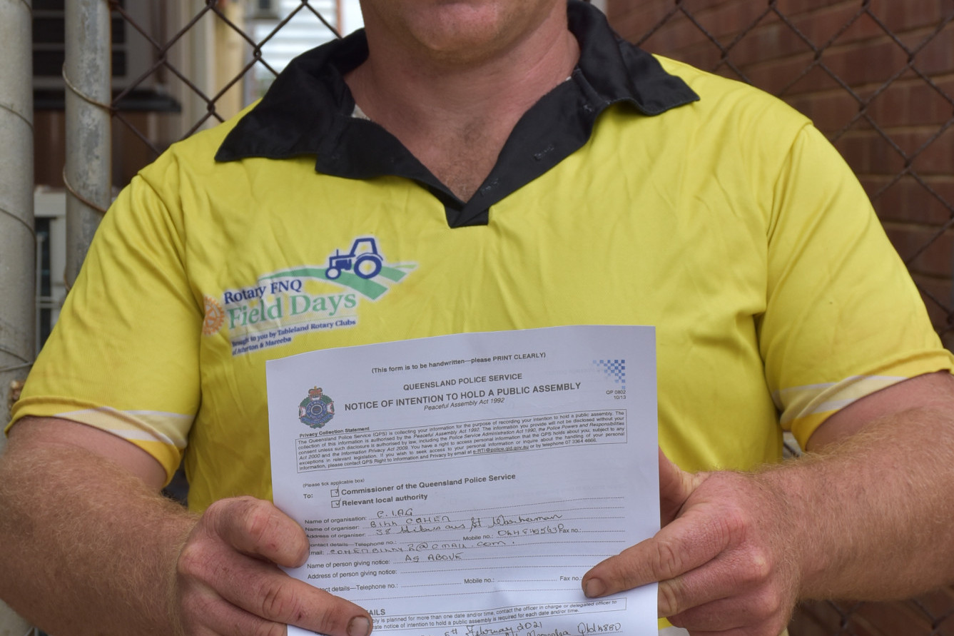 Mr Bill Cohen with his QPS Notice of intention to hold a public assembly form.