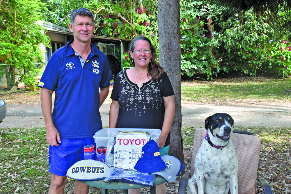 Andrew Ford of Mareeba Toyota, Sue Jodner of the Mareeba Animal Refuge and her ambassadog Nevada drew a raffle with $350 worth of merchandise to be won, donated by Mr Ford.