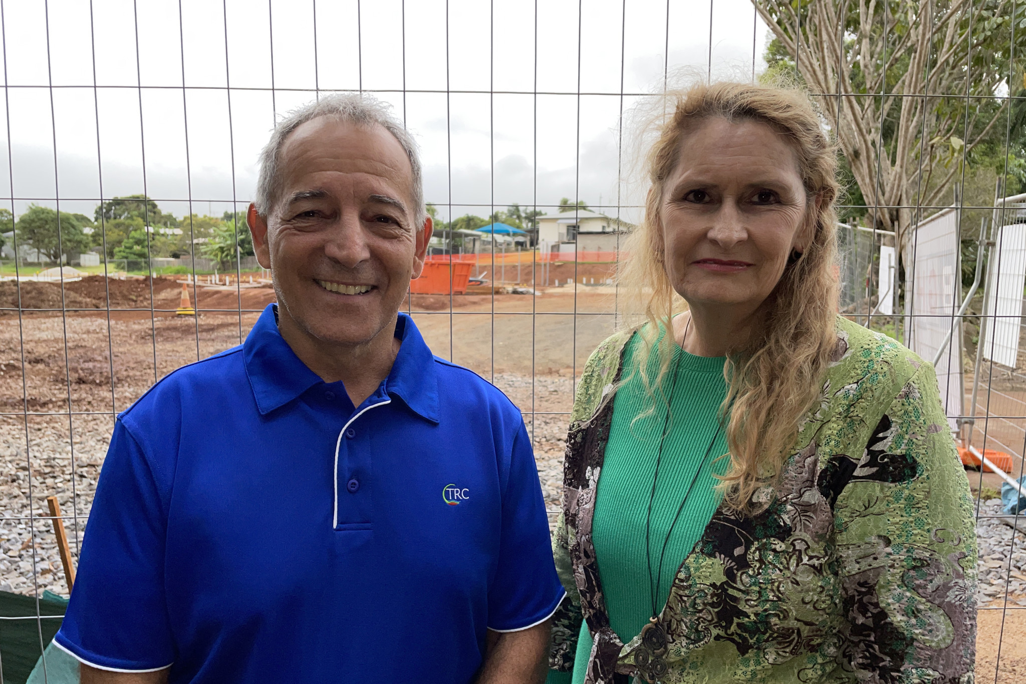 Councillor Con Spanos and TCHA chief executive officer Cate Teece at the Curtain Fig Cottages construction site.