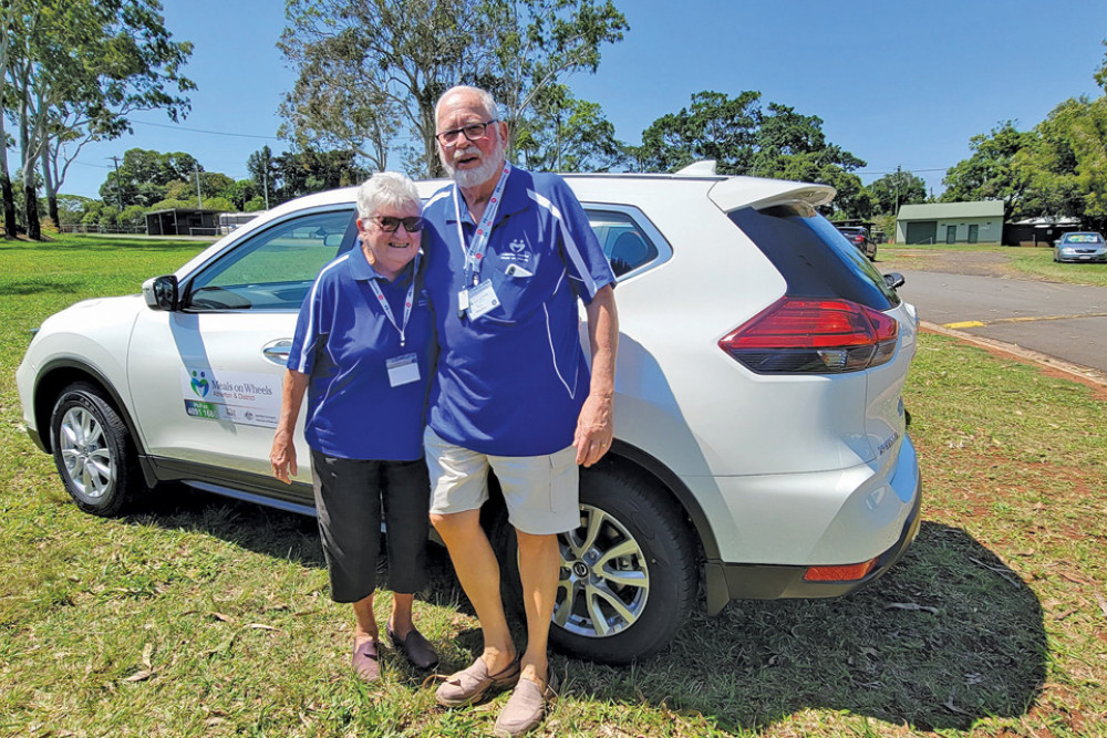 Pictured with the new Nissan X-trail are Meals on Wheels volunteers Bill and Pam