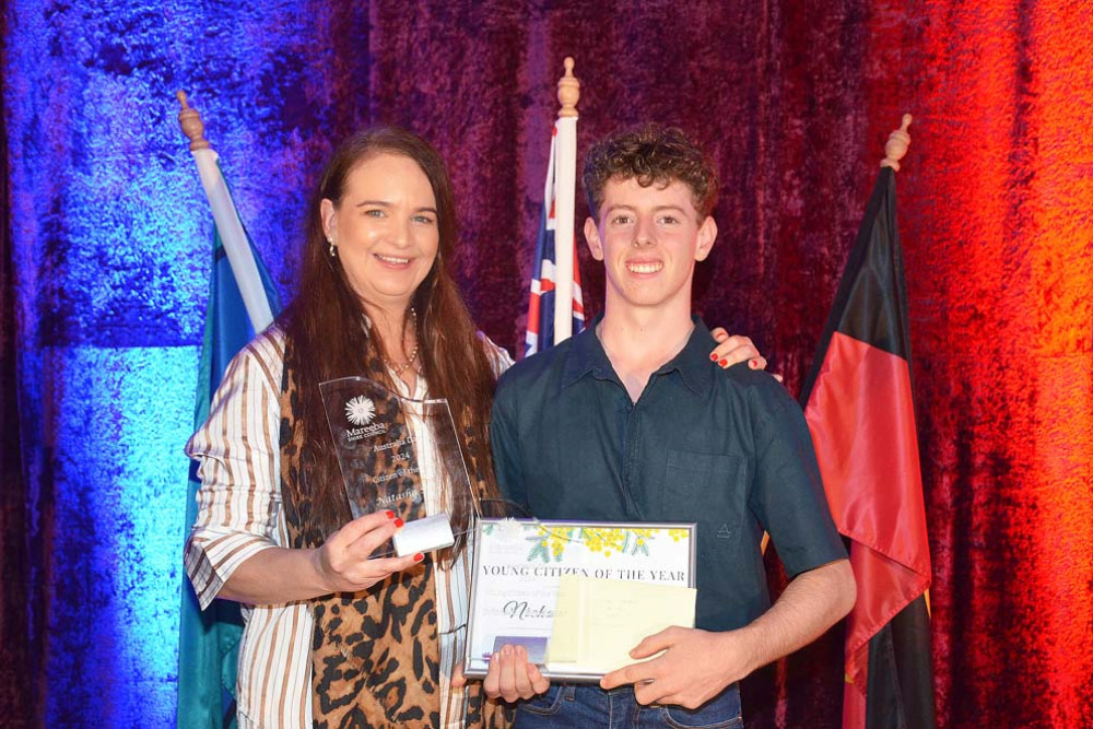 Mareeba’s Citizen of the Year Natasha Srhoj pictured with Henry Brammer, representing his brother Nicholas Brammer who won the Junior Citizen of the Year.