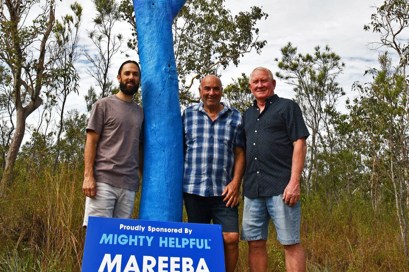 Robert Pendenza (left), Marcello Pendenza and Bob Plowman helped bring the Blue Tree Project to Mareeba.