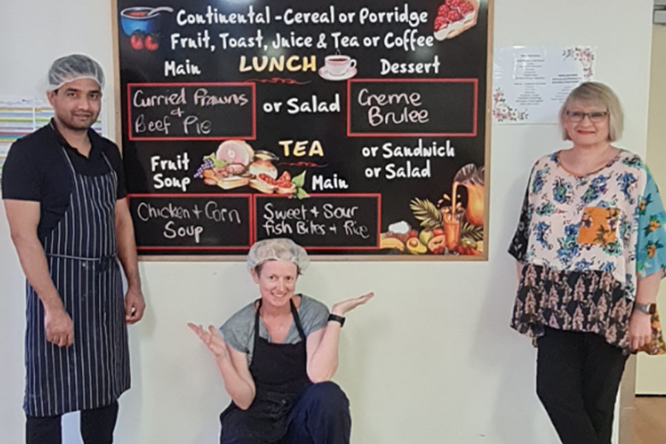 HEALTHY CHOICES: Cooks Jay Oli and Fiona Hamilton with Residential Services Manager, Diane Lignier with some of the menu choices now available.