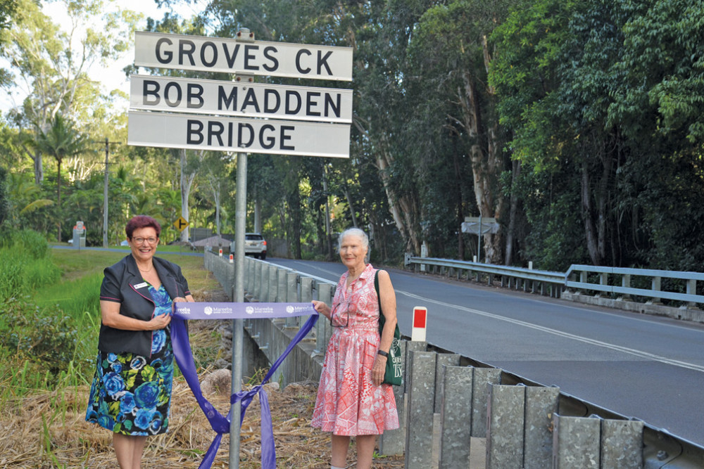 Mayor Angela Toppin and the late Bob Madden’s wife Marie officially unveil the Bob Madden Bridge