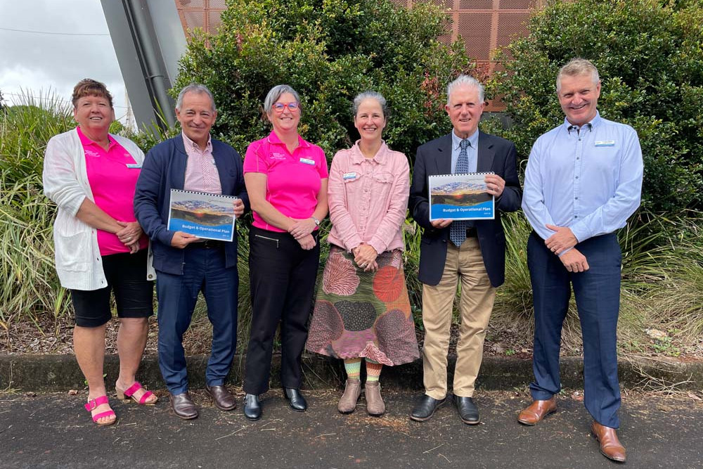 (from left) Tablelands Councillors Annette Haydon, Con Spanos, Kylie Lang, and Maree Baade, with Mayor Rod Marti and Deputy Mayor Dave Bilney after the budget was handed down. Cr Cardew is not pictured and voted against the adoption of the budget.