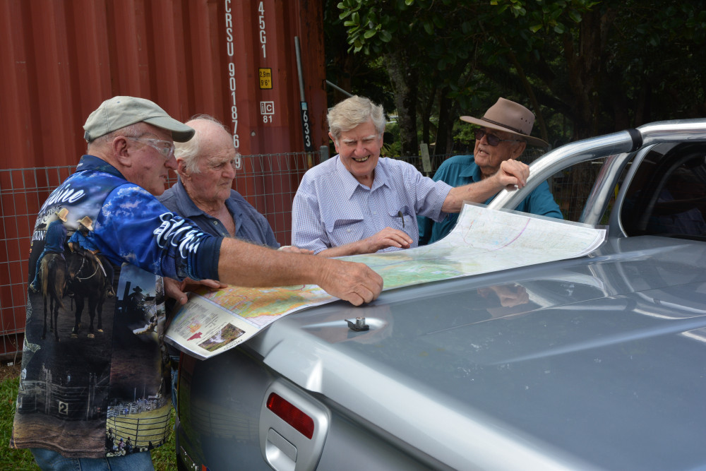 Ken Harley, Ron Reddicliffe, Bill Cummings and Greg Williams talk about the Bypass road.