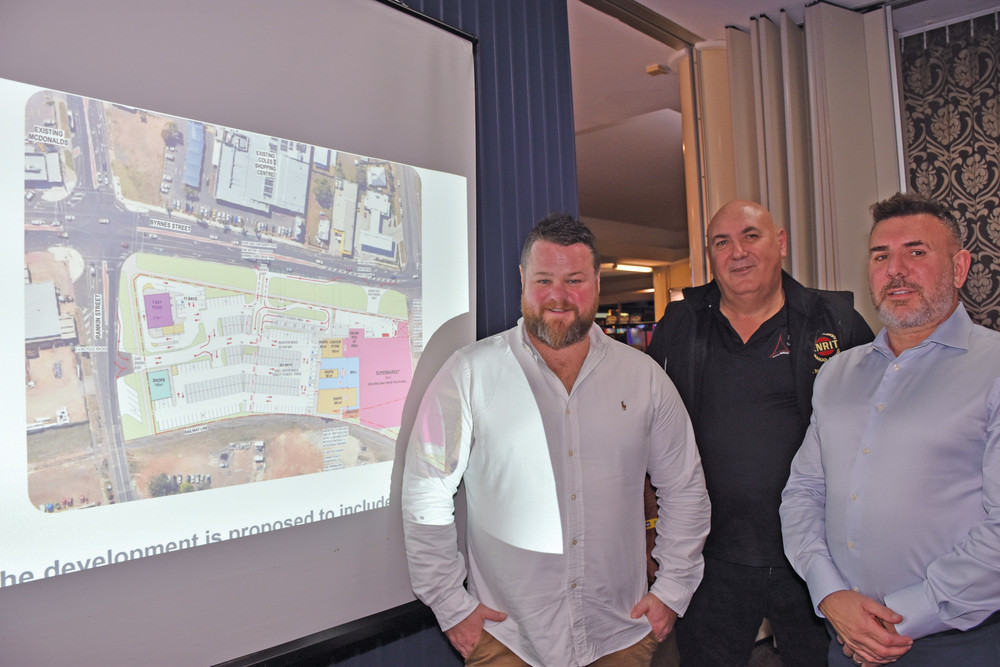 Proposed retail centre project manager Kris Wilson, Chamber president Joe Moro with Sphere Group Developer Greg Ritchie.