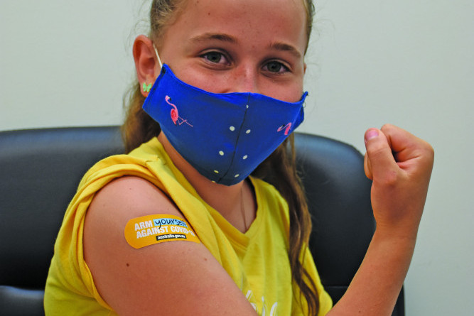 11-year old Aimee received her first dose of Pfizer last week.