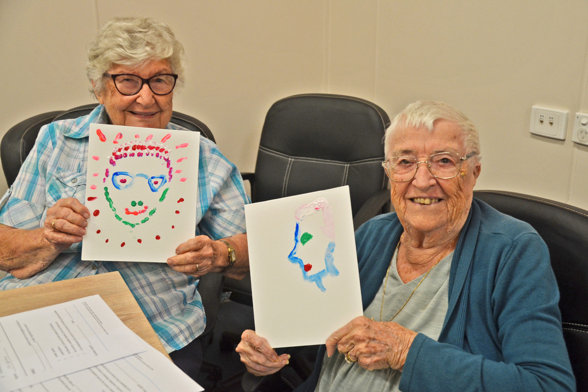 Ann Wareing (left) and Patricia Rootes enjoyed painting self-portraits.