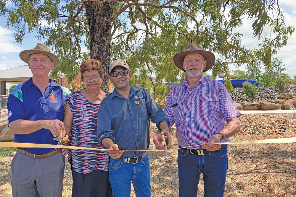 Cook Shire Mayor Peter Scott; Rosie Harrigan; Damien Harrigan and former Cook Shire Councillor, Alan Wilson officially open the Gateway to Cape York in Lakeland ahead of the tourist season.