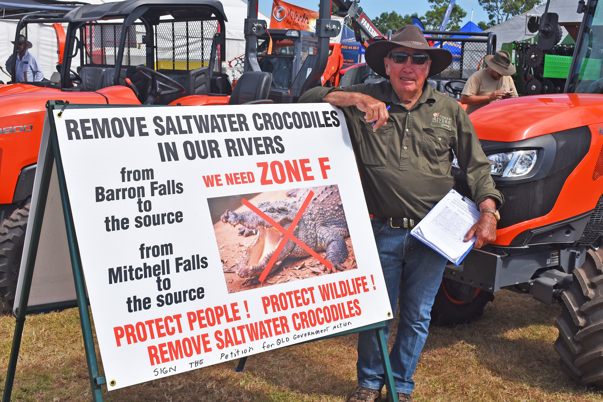 Local farmer George Adil is gathering signatures to petition the government to allow more areas in the Mareeba Shire to be identified as Zone F under the Queensland Crocodile Management Plan.