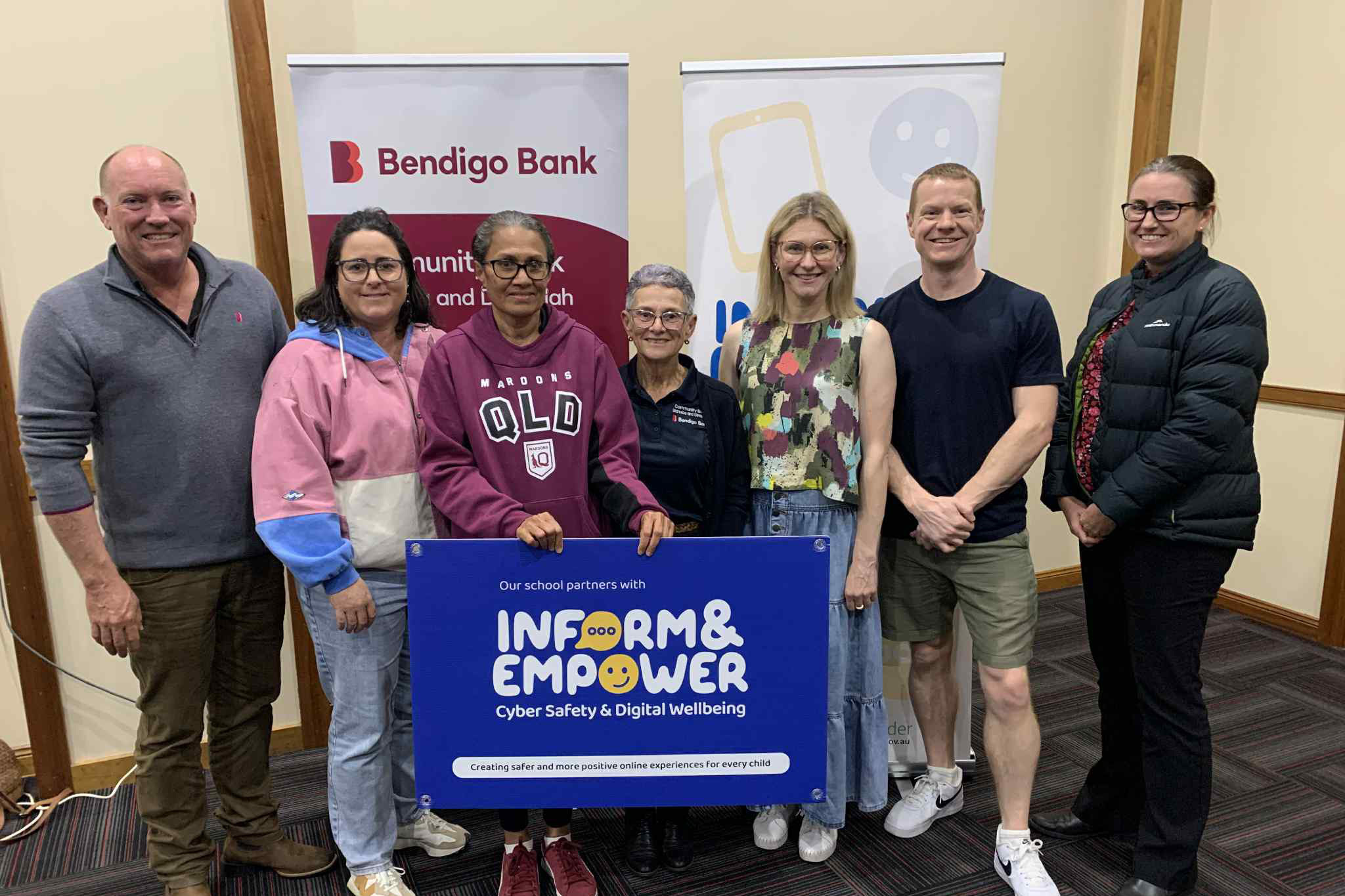 Representatives from Bendigo Community Bank Mareeba and Dimbulah, and local schools thanked Marty and Carly McGauran (second and third from right) for their time and valuable insight.