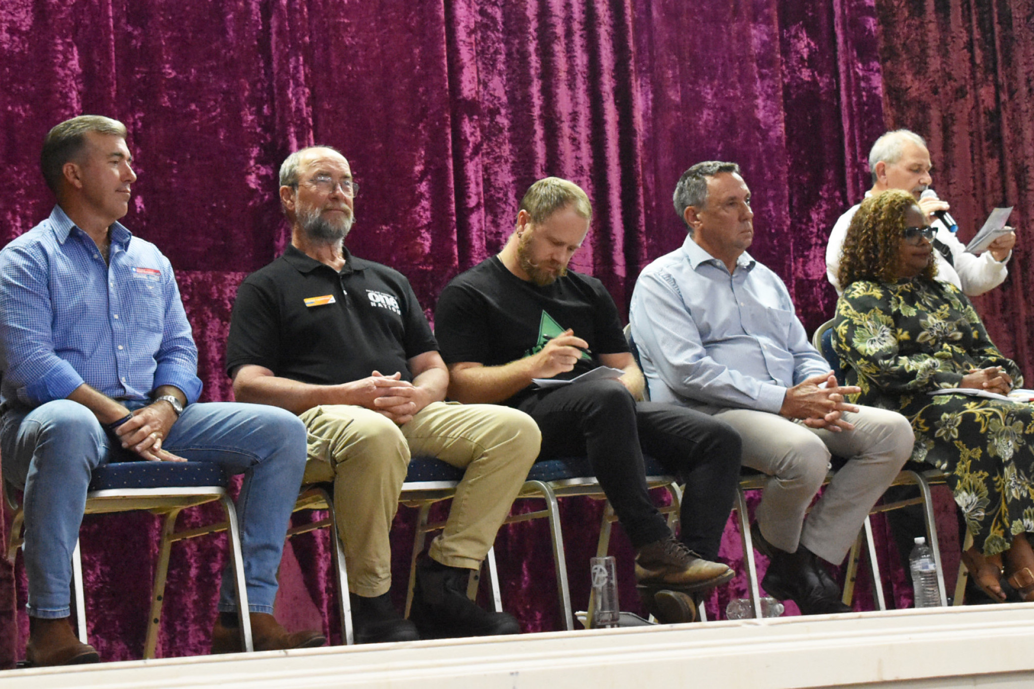 Cook candidates (from left) Duane Amos (KAP), Peter Campion (One Nation), Troy Miller (Greens), David Kempton (LNP) and Cynthia Lui (Labor) at the public forum last week. The Express managing editor Carl Portella was the emcee of the event.