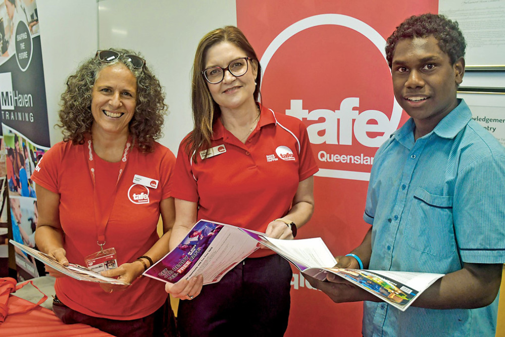 Pictured getting information from TAFE Queensland representatives Deanna Maich and Petra Sorensen from TAFE Queensland was Jubilee College student Wonathal Nanthaniel