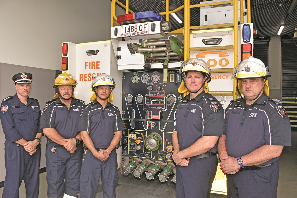 JOIN US: Western command area commander Brad Flemming and Mareeba Station firefighters Darryl Chaplain, Jamie Elari, Mitchell Timmins and Phil Catling are encouraging Tablelanders to sign up as auxiliary firefighters.