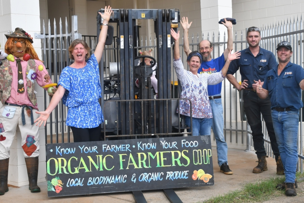 The crew at the Farmers Co-op are thrilled to get new equipment at their shop.