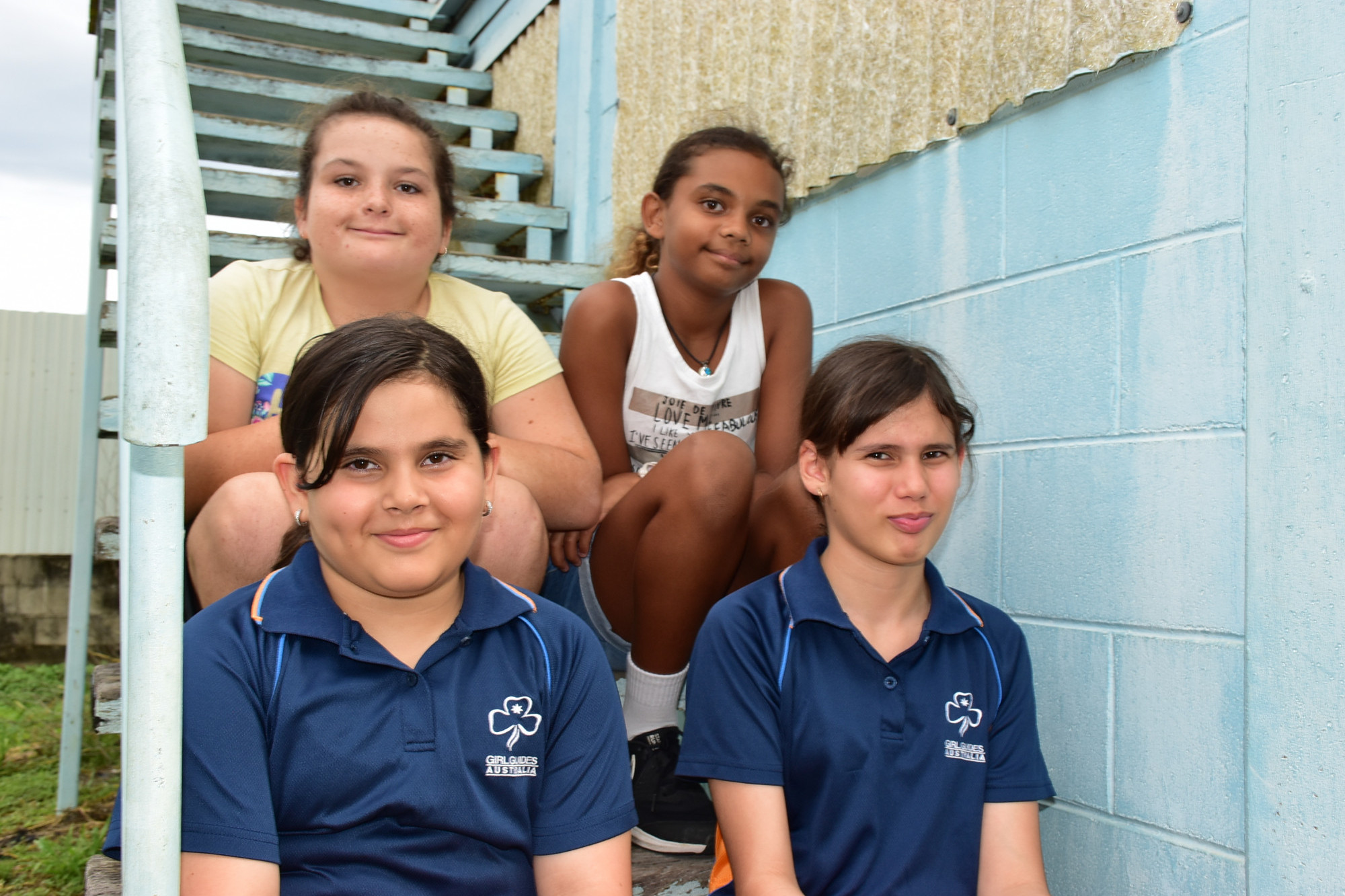 Keirah and Sienna Peckham BACK: Jelena Maksuti and Zion Pitt from Mareeba District Girl Guides