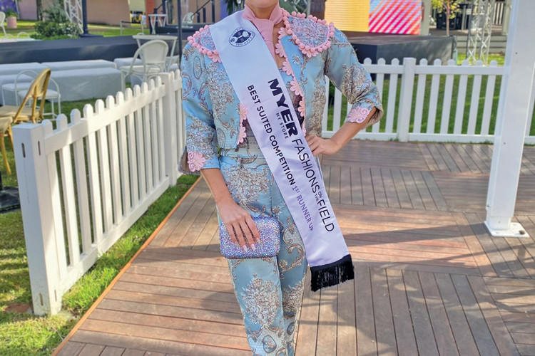 Gracyn Marsterson has taken out runner-up for the Best Suited category at the Victoria Racing Clubs Myers Fashions on the Field. PHOTO: LIANA HASTIE