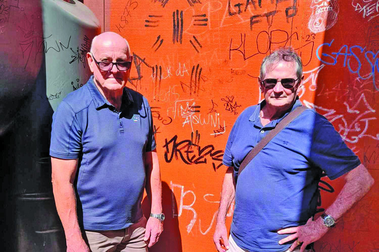 Crs Bernie Wilce (left) and Peter Hodge want to remove a wall at the Priors Creek shelter, old water tanks and decommission the power at the facility to deter anti-social behaviour.