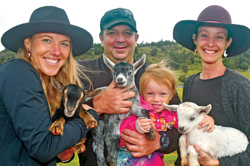 The Happy Paddock open day organisers Jeany Schall and Naomi Alexander with farm owner Frank Mete, Pheobe Alexander are making sure Steph Mete’s dream comes true with an open day this weekend.