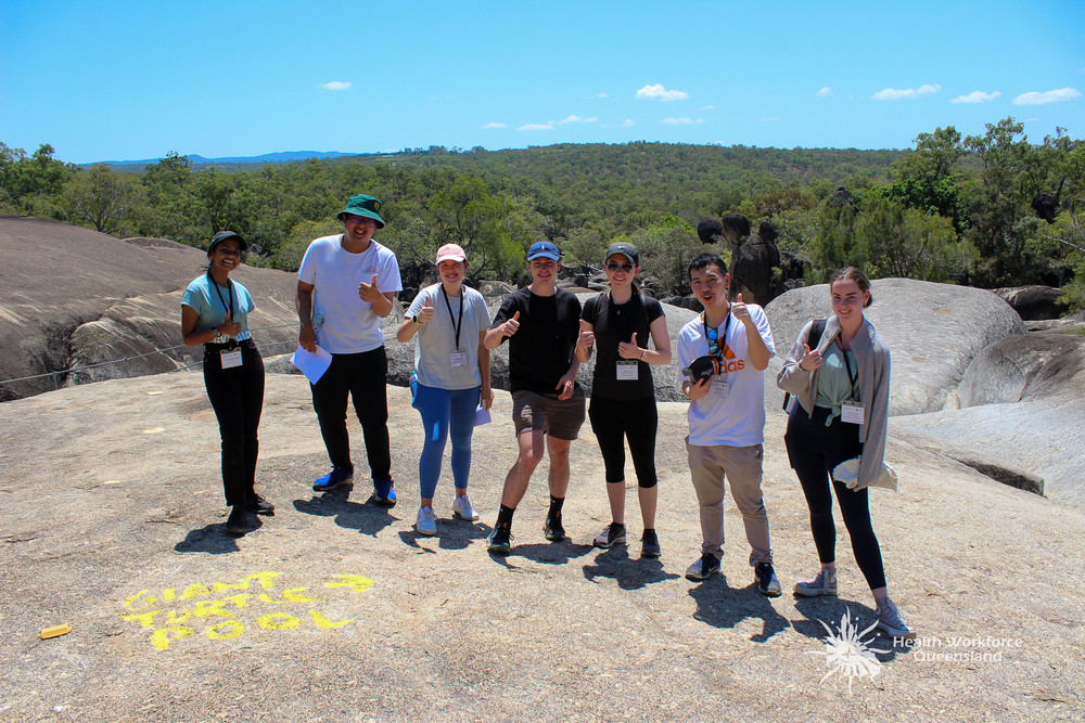Seven of the GROW Rural students (from left) Savindie Abeynayak, Louis Huynh, Maddy Harris, Elliot Hunt, Caitlin Brims, Karif Hung, and Jessica Lanza on the Tablelands