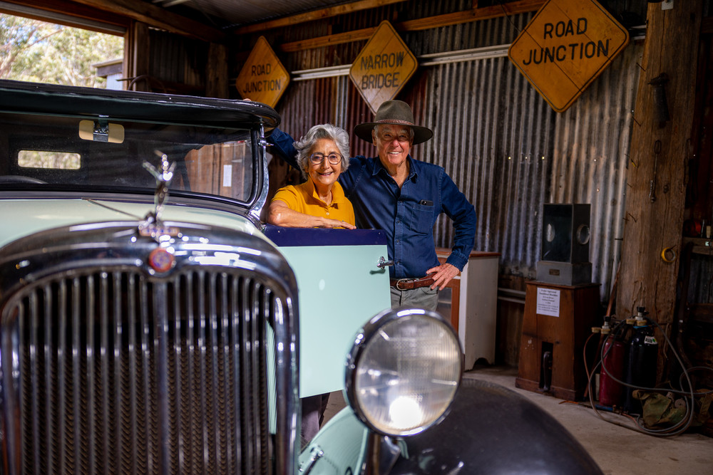 Historic Village Herberton owners Craig and Connie Kimberley with the rare Continental Flyer which took more than a decade to fully restore.
