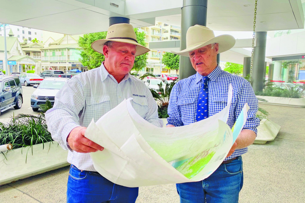 Hill MP Shane Knuth and Kennedy MP Bob Katter look at route options for the proposed Kuranda Range Bypass Road.