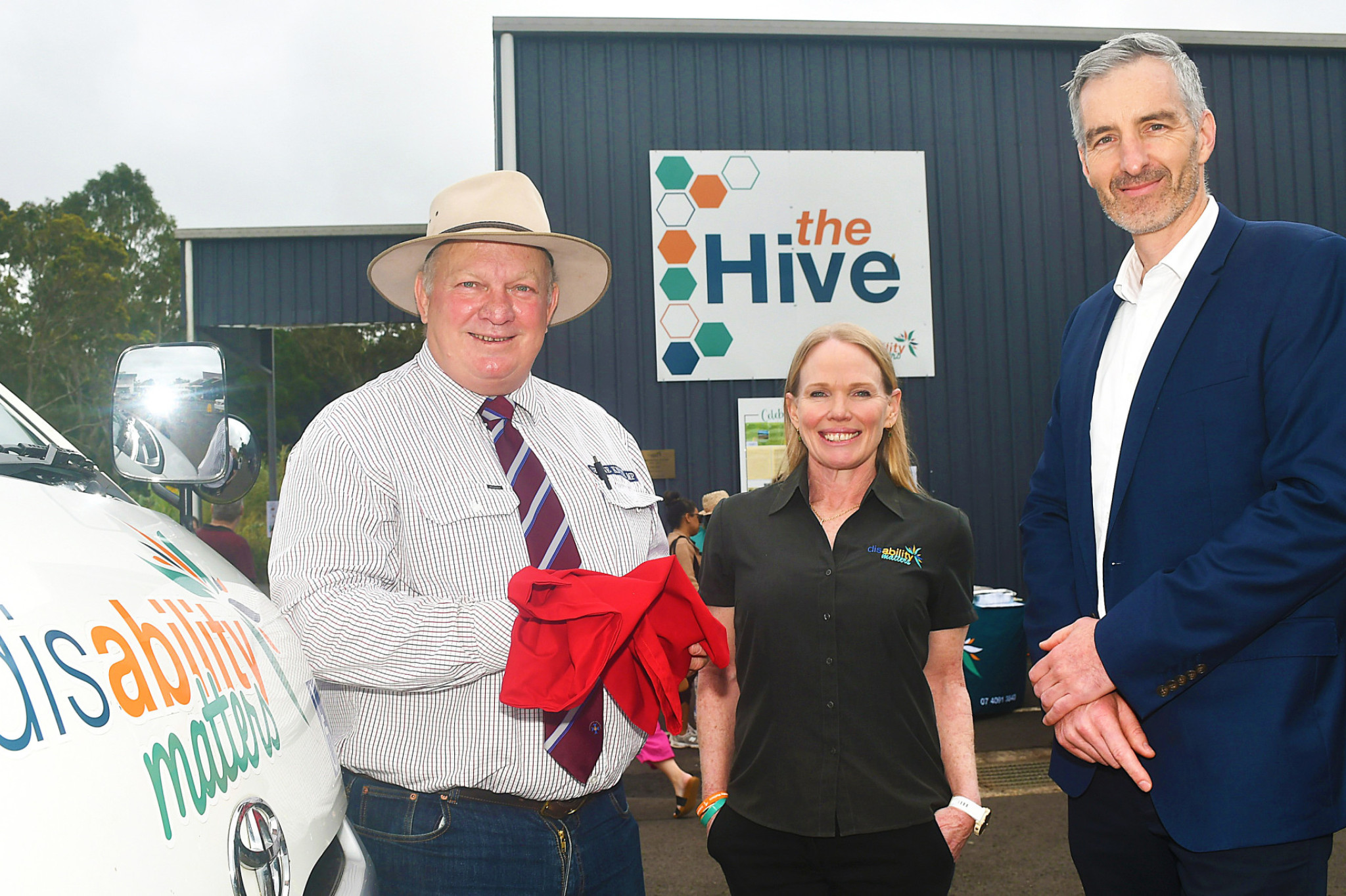 L to R: Shane Knuth MP, acting chief executive officer Kellie Jarvis, and Board Chairman Chris Radcliffe at the opening of The HIVE.
