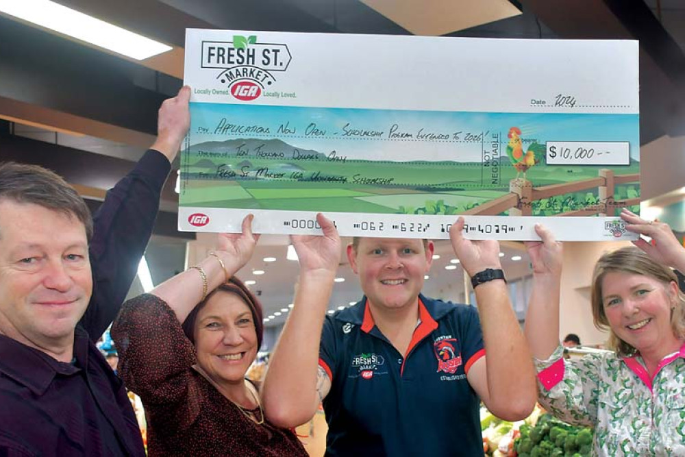 P&C president Paul LeGear (left), Atherton SHS principal Leanne Knight-Smith, Fresh Street Market IGA Matt Bowles and P&C treasurer Nicky Keevers.