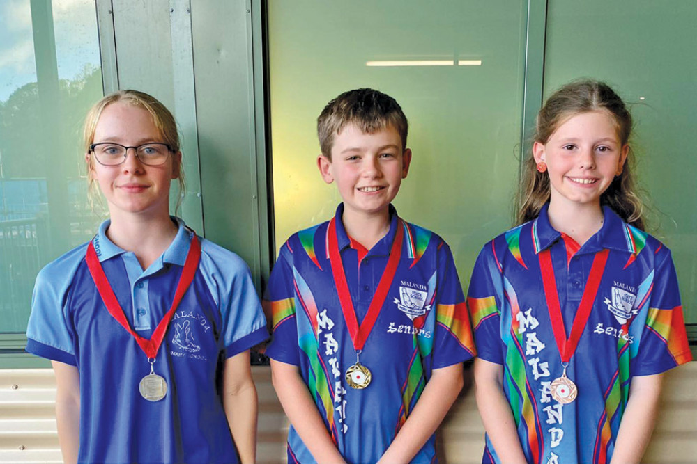 Malanda State School students Abbie Millar, Fletcher Winsor and Rylie Prince with their awards after the Japanese competition