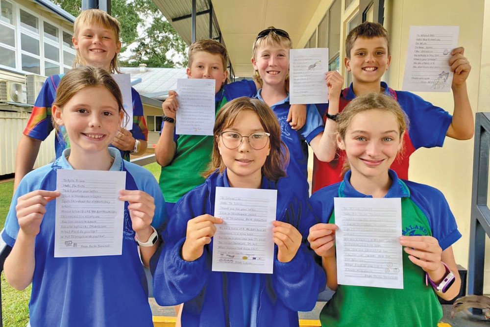 Malanda State School Japanese students (Front L-R) Rylie, LaLuna, Kayla (Back L-R) Jonte, Brandon, Jordan and Mitchell with their letters from their Japanese pen pals.