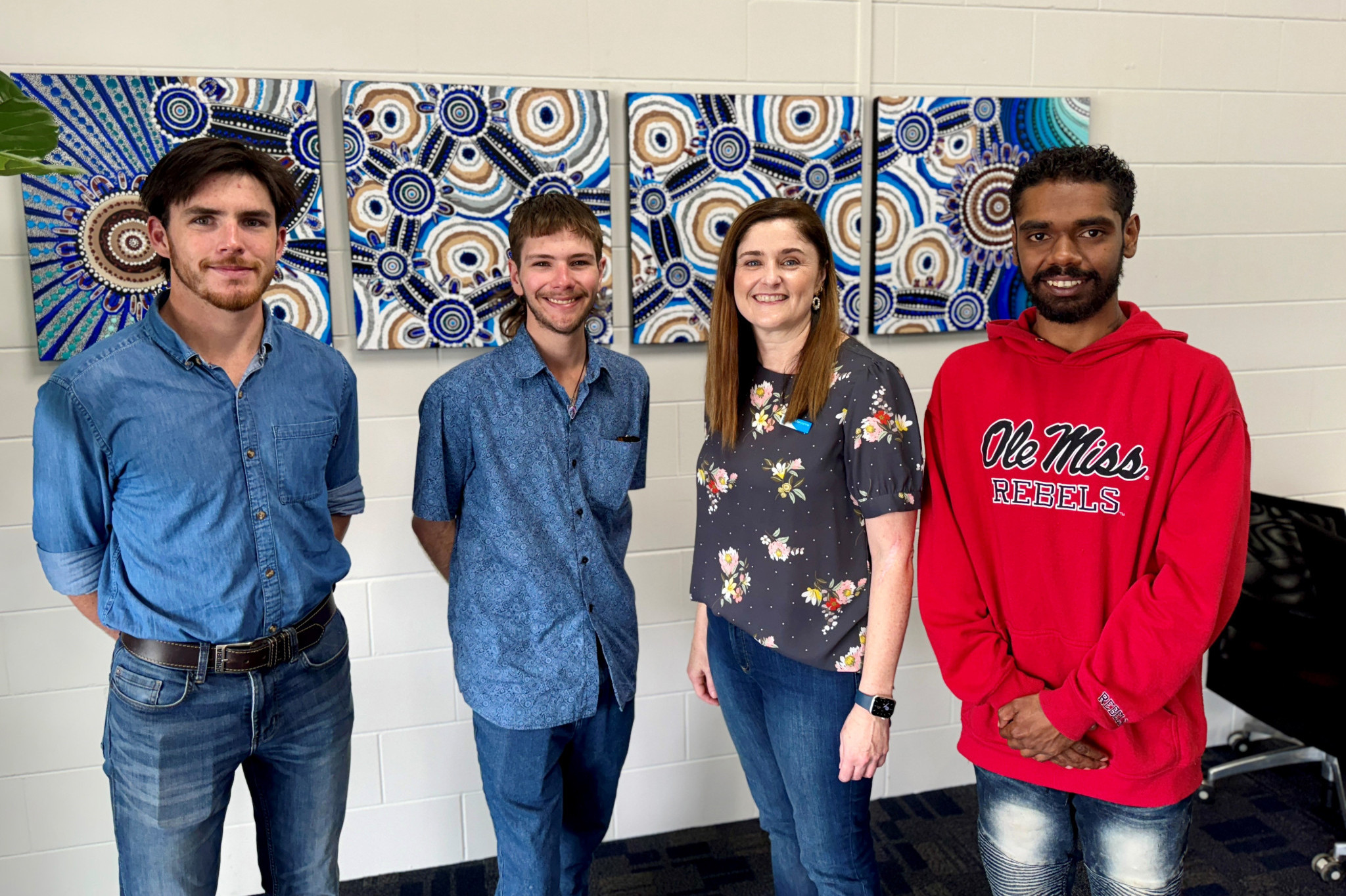 VPG CEO Maryanne Tranter with Trail Builder trainees Sebastian, Dean, and Zemekis at their recent graduation.