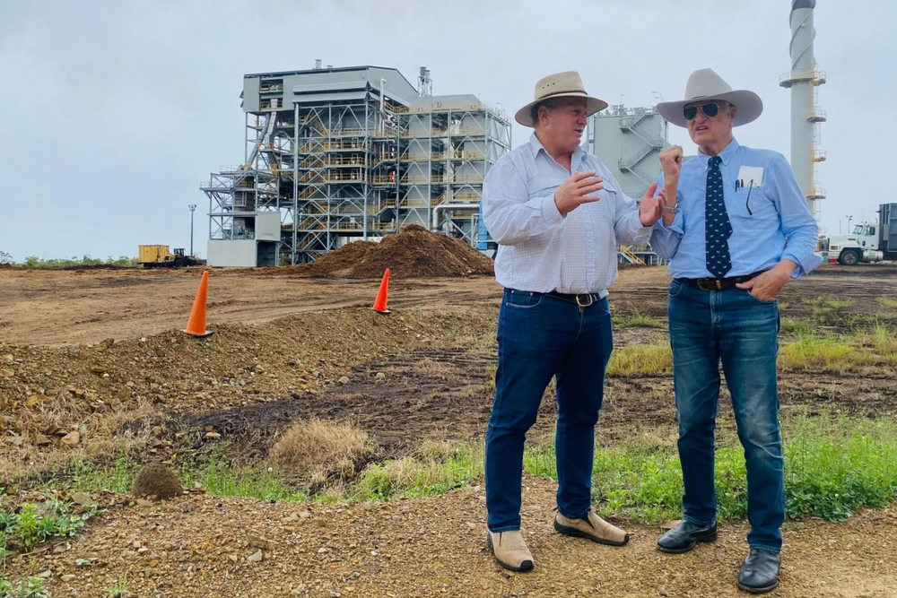 Member for Kennedy, Bob Katter (right) with Member for Hill, Shane Knuth (left) at Tableland Sugar Mill, Arriga