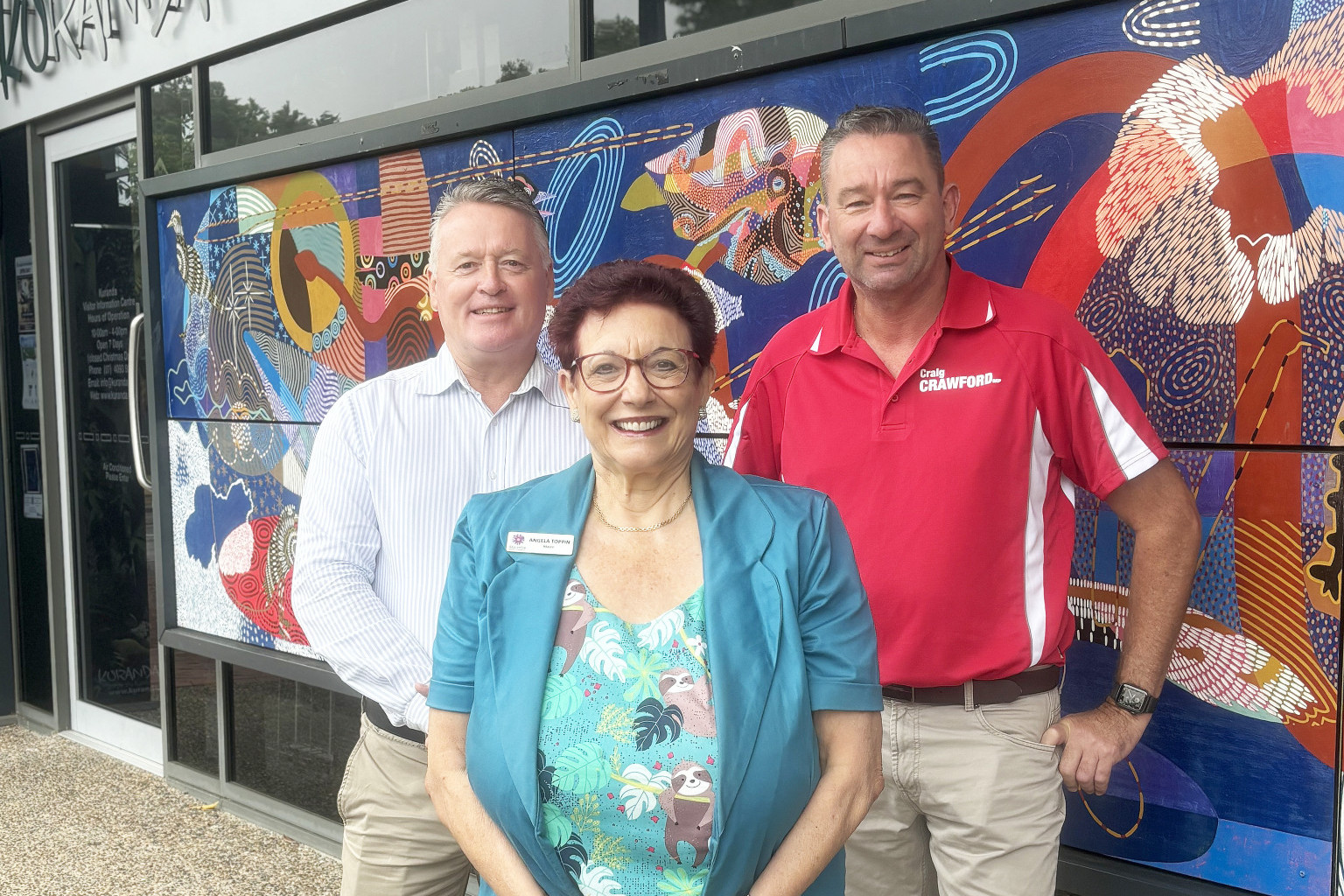 Minister for Tourism Michael Healey with Mareeba Mayor Angela Toppin and Member for Barron River Crag Crawford at last week’s announcement in Kuranda.