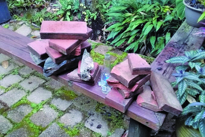 The pavers and rocks allegedly used as missiles in an incident at Kuranda earlier this month.