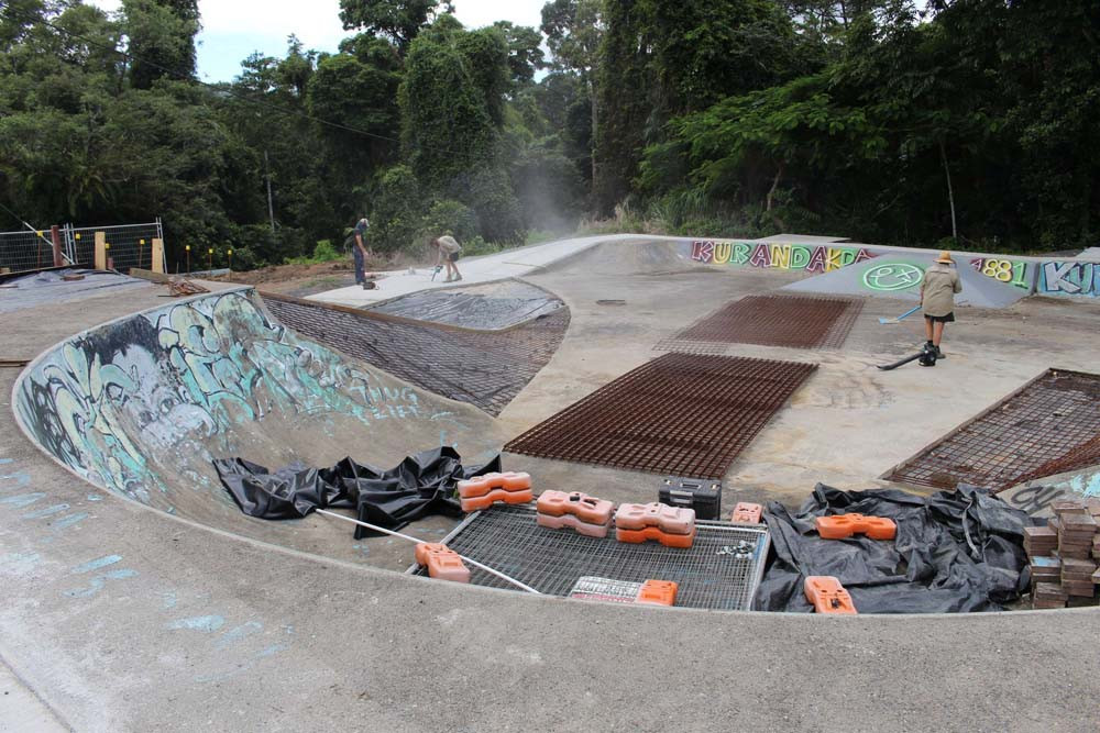 Work is well underway on a major upgrade for the Kuranda Skate Park. BELOW: The new toilets at Mareeba's Bicentennial Lakes are being enhanced by a colourful mural.