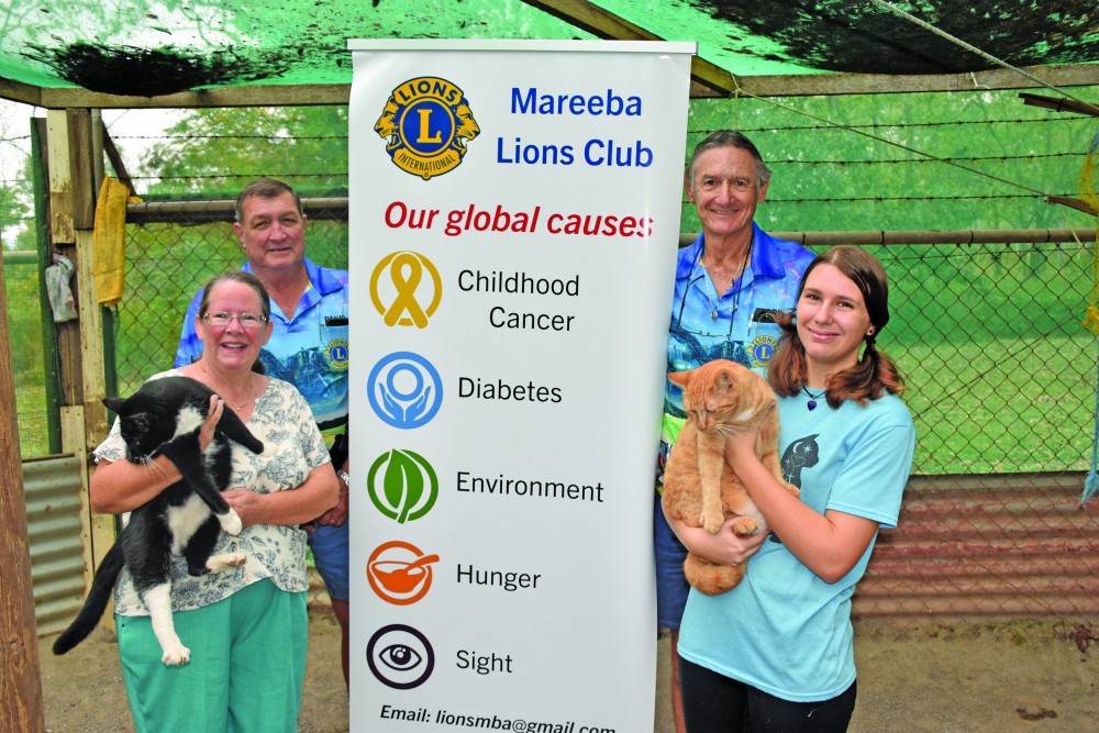 Sue Jodner, Dennis McKinley, Terry Wallave and Felicity Pollard at Mareeba Animal Refuge after receiving $500 in donations from the Lions Club of Mareeba. Sue Jodner, Dennis McKinley, Terry Wallave and Felicity Pollard at Mareeba Animal Refuge after receiving $500 in donations from the Lions Club of Mareeba.