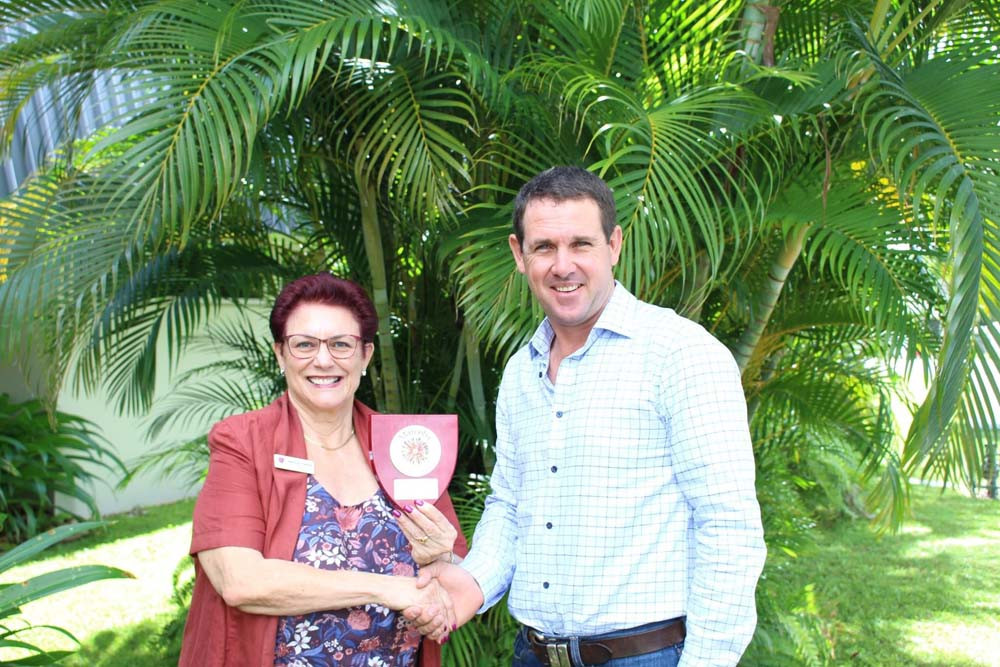 Mareeba Mayor Angela Toppin presented Cr Locky Bensted with a plaque at his last council meeting.