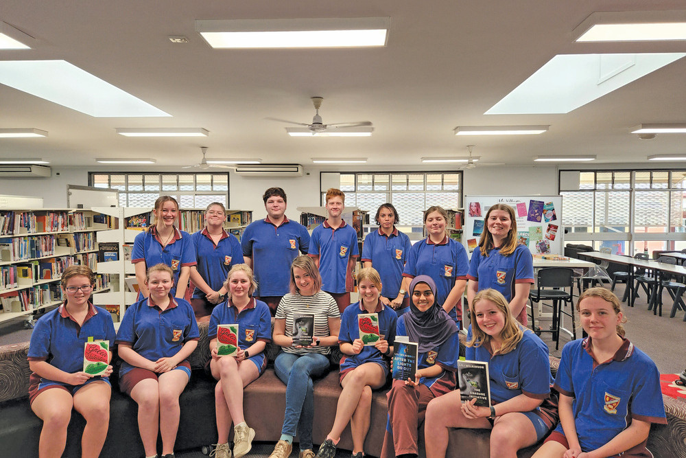 Rebecca Quintieri, Serenity Winslett, Jordana Giacometti, author Lili Wilkinson, Estella Sibthorpe, Manahil Asjad, Alyssa Camp, Zahra Boldero, Ebony Hobson, Tashi Maxwell, James Fontaine, Toby Fealy, Jillahkull McInnes, Rhiannon-Lyllie Cann and Ruth Searle at the author workshop.