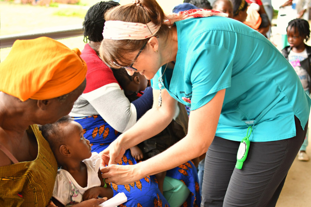 Margot Briggs working at a malnutrition clinic in Liberia.