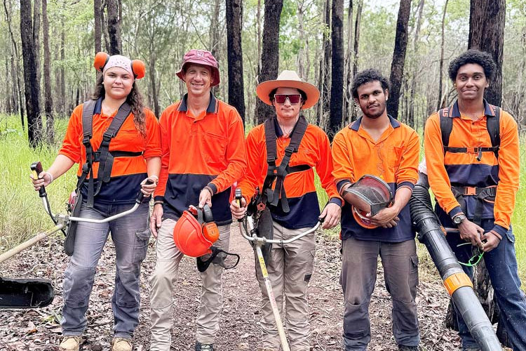 Keoni McDowall (left), VPG project supervisor Tim Barker, Bailey Muoio, Hosea Akee and Andre Mooner.