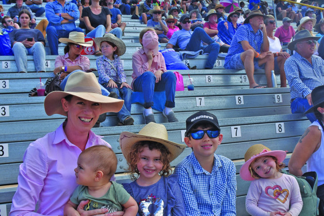 Rebecca Boyd with children Genevieve, 4, Masen 10, Clarise 2, and Aleck, seven months, all enjoyed the action inside the main arena.