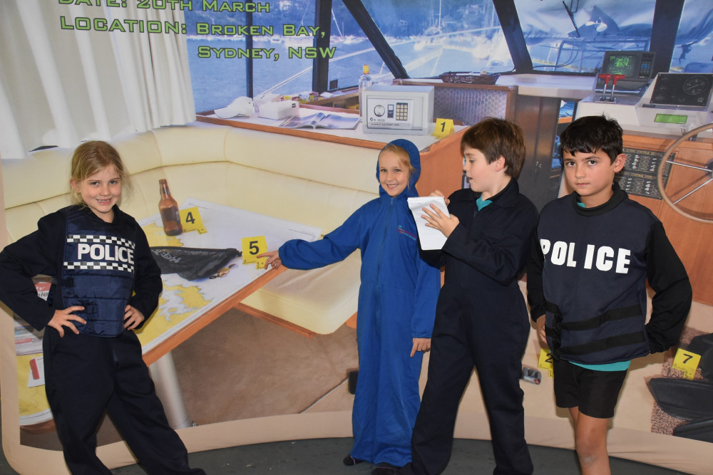 Sienna Sqillari, Grace Read, Eric Sellers and Dominic Della-Bosca solving the crime of the missing gold at MSS.