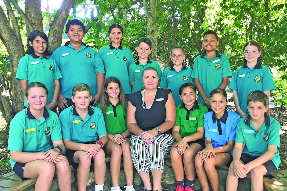 Mareeba State School 2022 leaders (Front) Hailey, Cooper, Trysta, principal Mrs Simpson, Zahlita, Jordynn, Luke, (back) Niah, Jack, Ayla, Zebedee, Aimee, Cussmero, Alice.