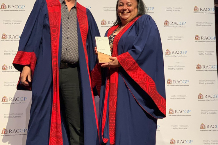 Dr Yvette Morcos (right) receiving her Queensland General Practice Supervisor of the Year award.