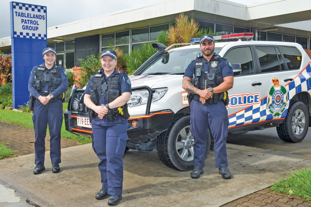 New constables Chloe Malcolm, Zoe Marker and Simon Van Der Steen will be joining the Tablelands Patrol Group in serving the community