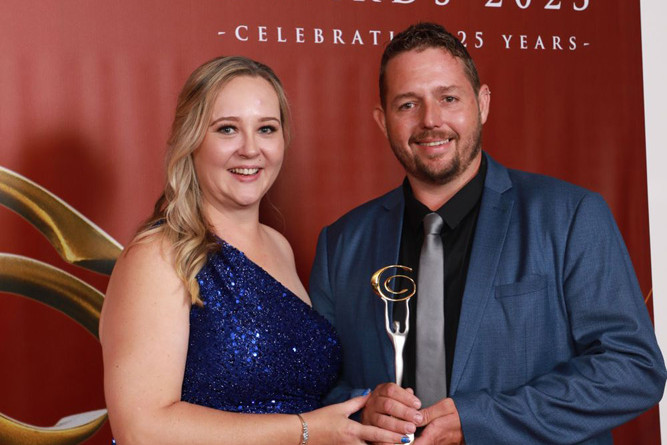 Tablelands Mobile Pet Services Jason Drury alongside his wife, Courtney, after Jason won a Australian Small Business Champion Award