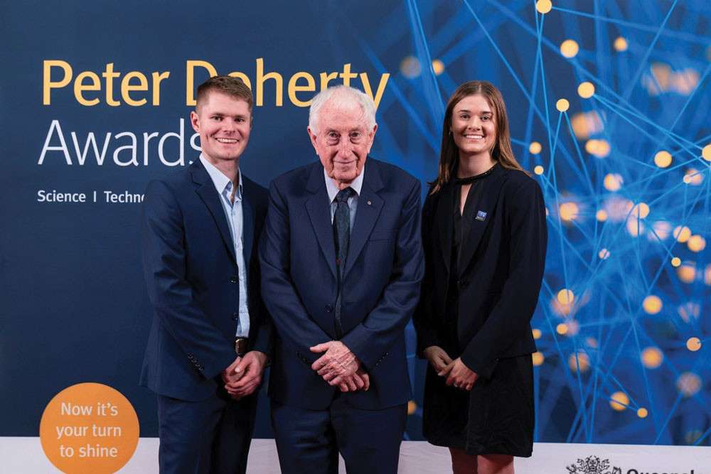 Chris Dilger, Professor Peter Doherty and Tahnee Dilger at the 20th anniversary gala event in Brisbane.