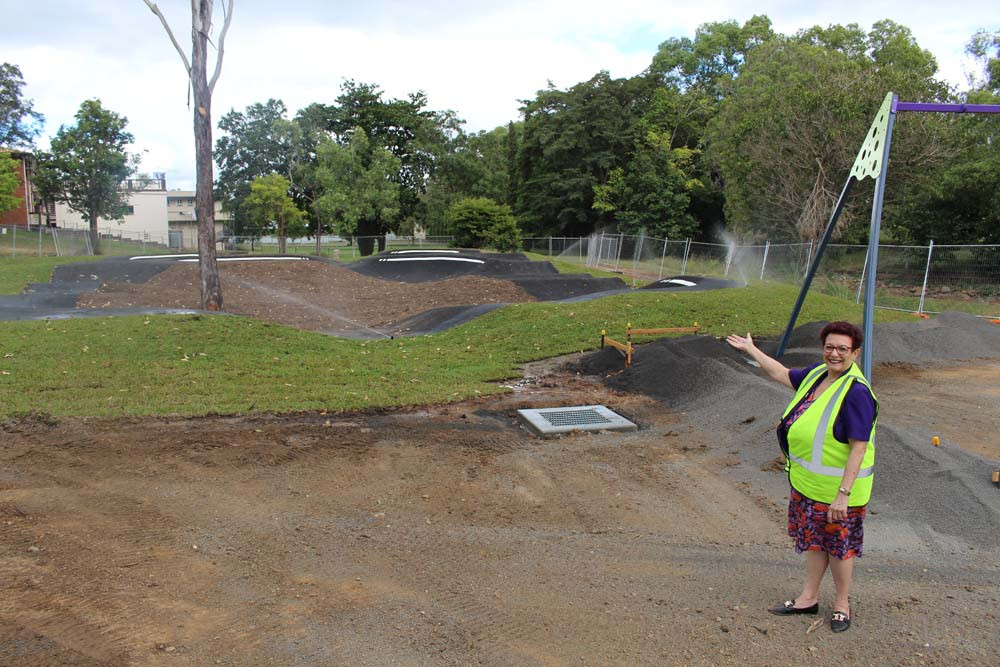 Mayor Angela Toppin checks out the new pump track being constructed.