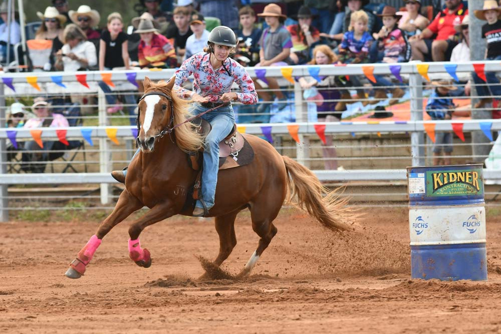 There was plenty of action in the arena such as the barrel racing to keep crowds entertained. Pictured is Raychelle Srhoj in the arena.